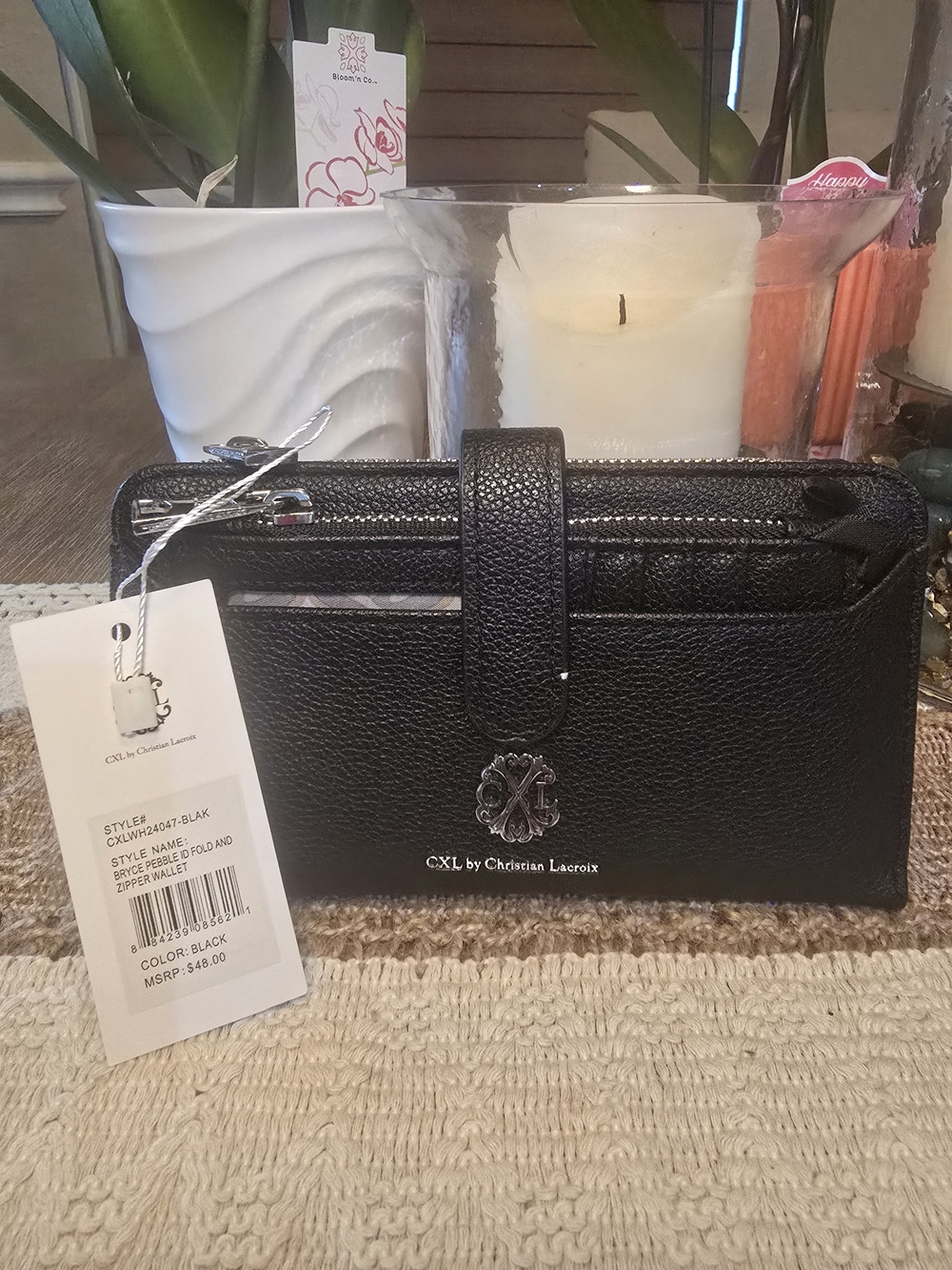 CXL by Christian Lacroix Black Pebble Leather Double Zip Wallet